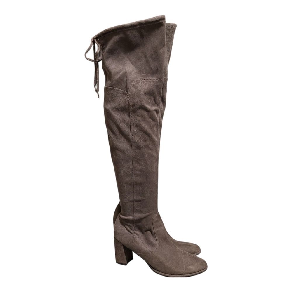 Marc Fisher over the knee faux suede heeled boots size 6.5 neutral beige career